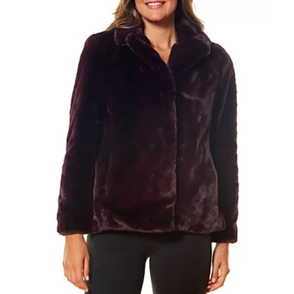 Kaari Blue Jackets & Blazers - Kaari Blue Wine Faux Fur Coat